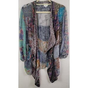 LoLo Luxe Sheer Floral Boho Patchwork Open Front Cardigan Woman's Size Medium